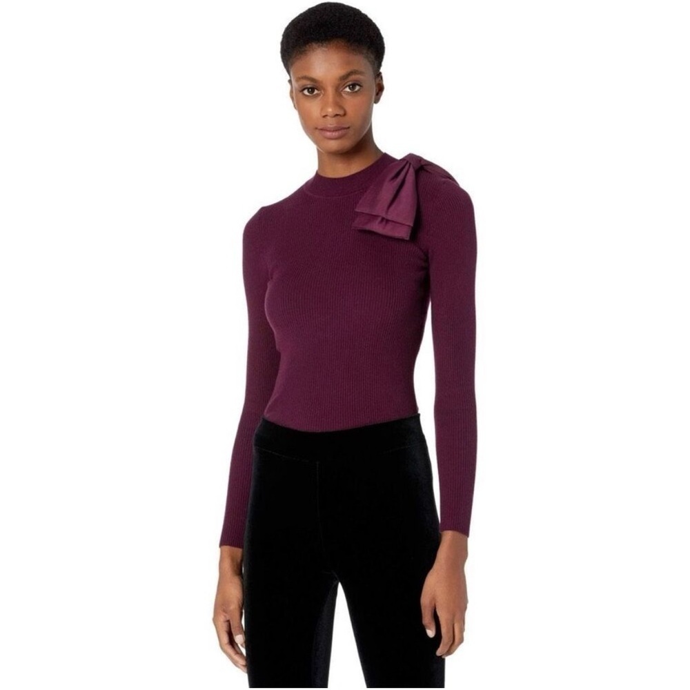 Ted Baker Extravagant Bow Jumper Ribbed Long Sleeve Sweater Purple Size 6